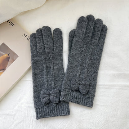 Touch Screen Finger Cute Knitting Wool Five Female Gloves