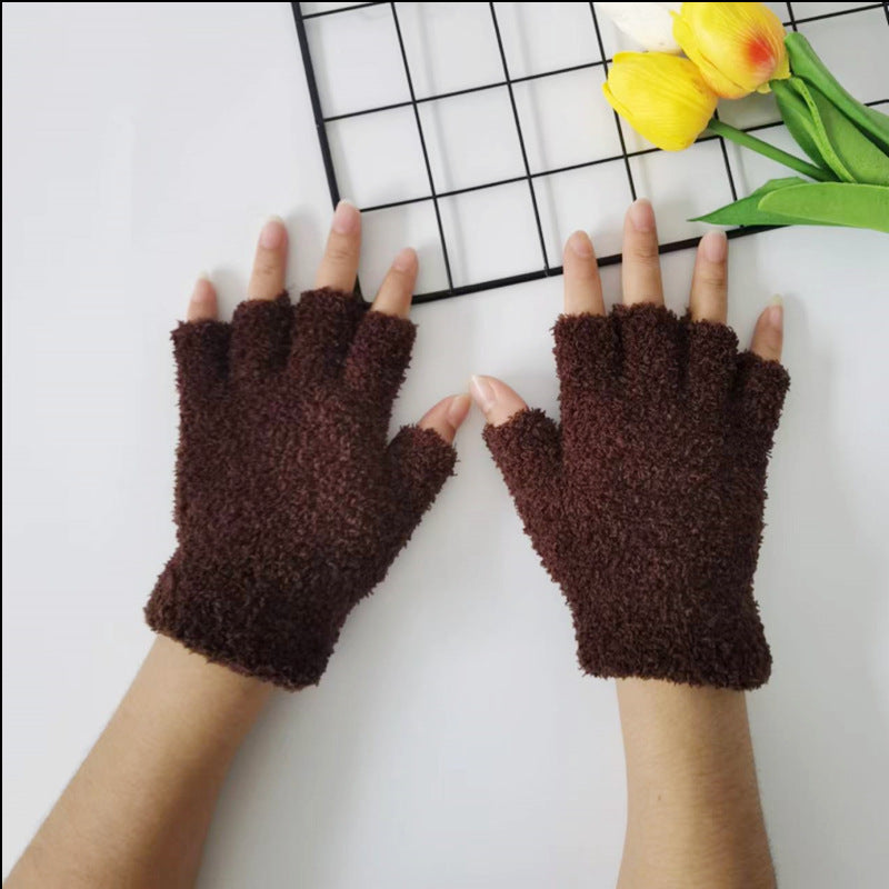 Women's Fleece-lined Thick Coral Fleece Warm Open Gloves