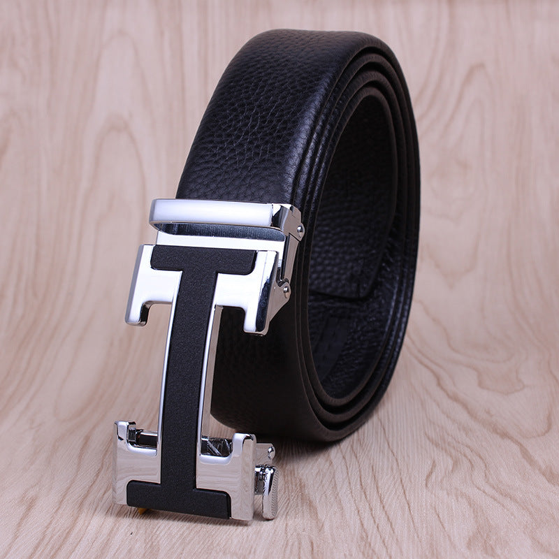 Men's First Layer Cow Leather Automatic Buckle Casual Belts