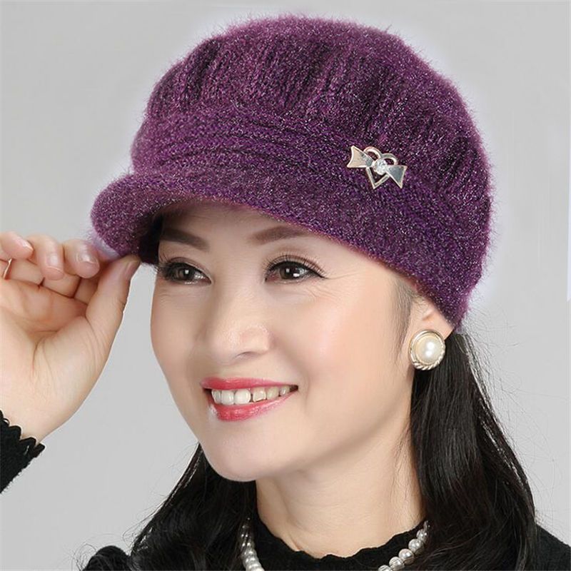 Women's Knitted Woolen Hat Fleece-lined Warm Mom Hats & Caps