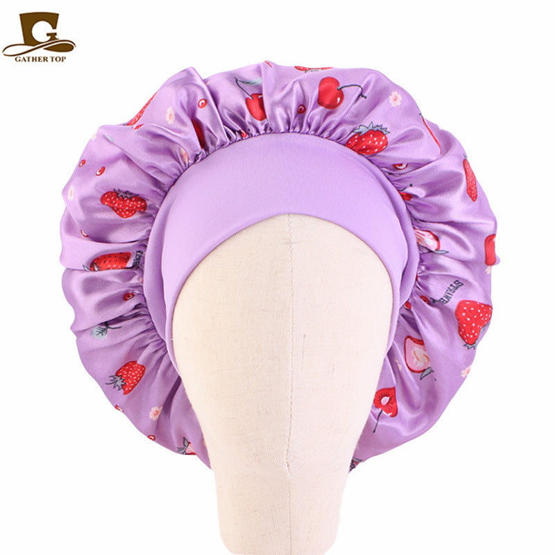 Children's Cartoon Elastic Wide-brimmed Satin Nightcap Shower Kids' Headwear