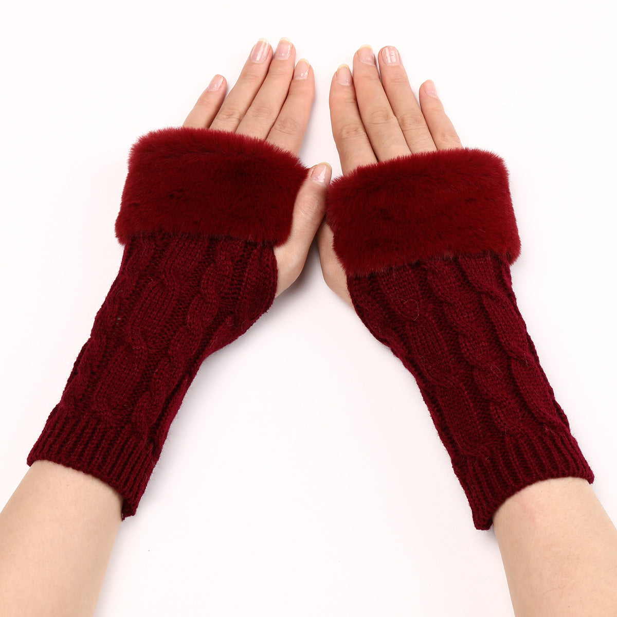 Women's Turn-over Short Furry Knitted Arm Sleeve Gloves