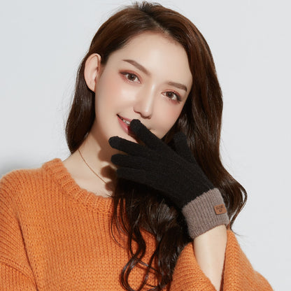 Women's Knitted Warm Outdoor Windproof Fleece-lined Korean Gloves