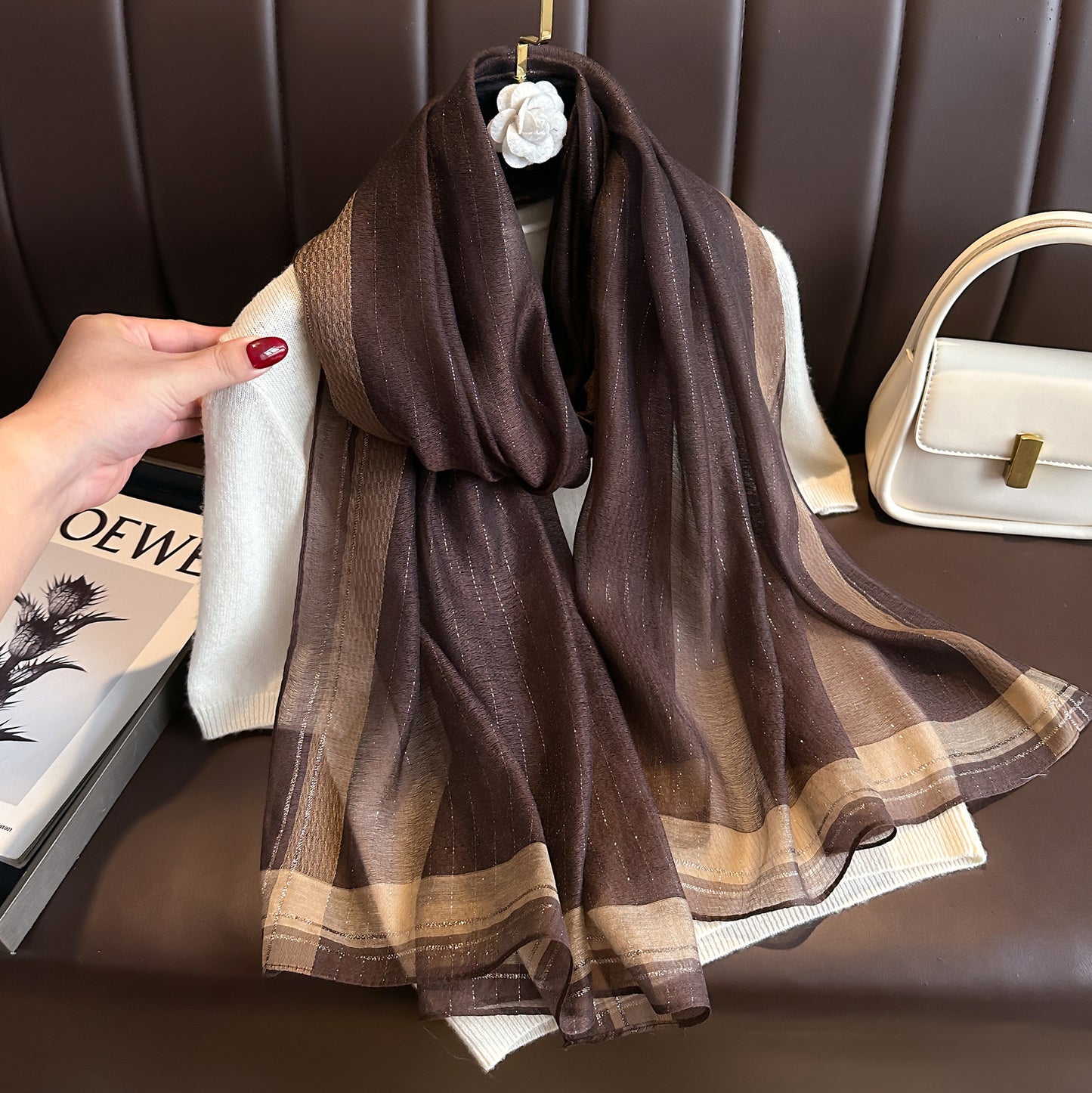 Women's Solid Color Gold Silk Fashion Emulation Scarfs