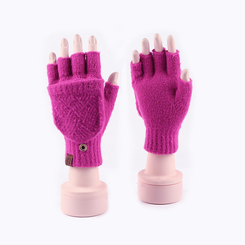 Half Finger Warm Flip Rhombus Cold Gloves