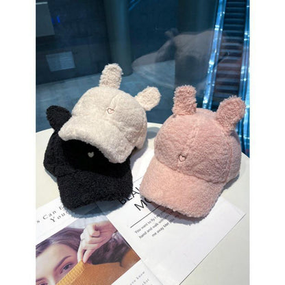 Female Springtide Cute Rabbit Ears Plush Baseball Spring Warm Hats & Caps