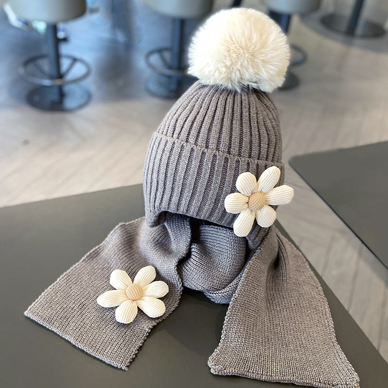 Warm Thickened Two-piece Set Flower Knitted Kids' Headwear