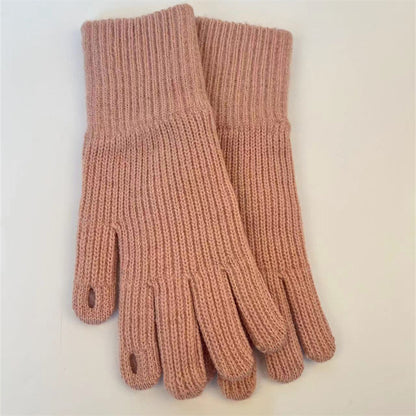 Women's Knitted Knitting Wool Solid Color Leak Gloves