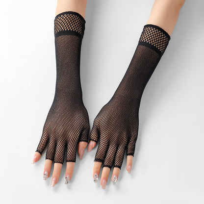 Women's Summer Sexy Mesh Strap Long Half Finger Gloves