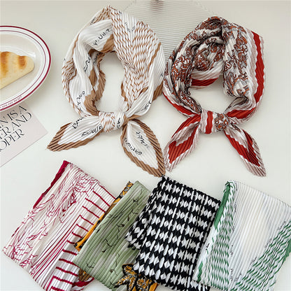 Women's Crumpled Kerchief Summer East Gate Pleated Decorative Printed Hair Scarfs