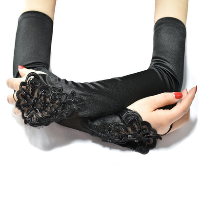 Women's Retro Dance Party Beaded Embroidery Long Gloves