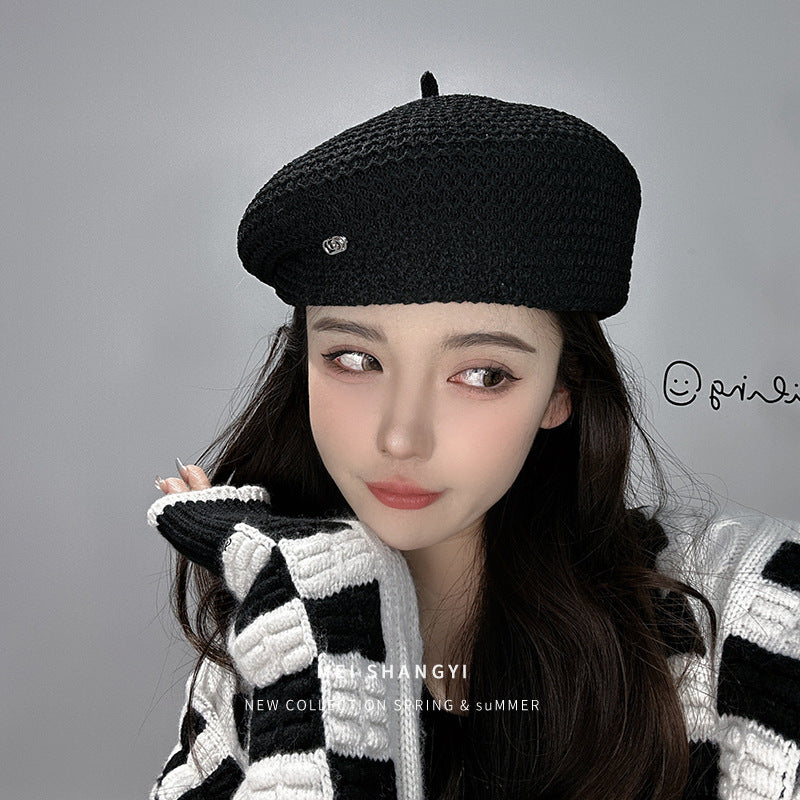 Women's Beret Summer Thin Shaping Pleated Design Breathable Face Slimming Hats & Caps