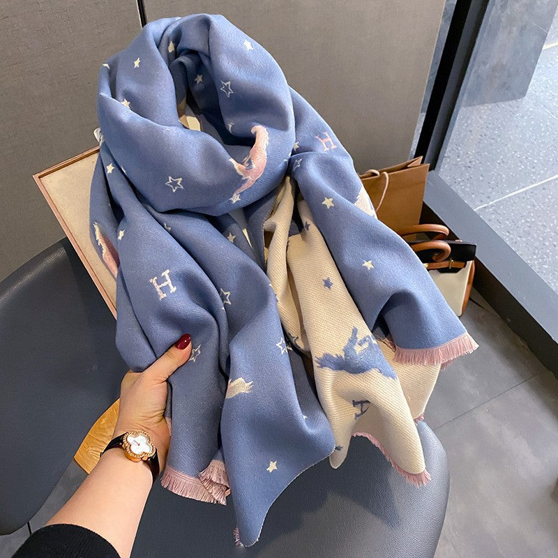 Women's Artificial Cashmere Korean Printed Elegant Warm Scarfs