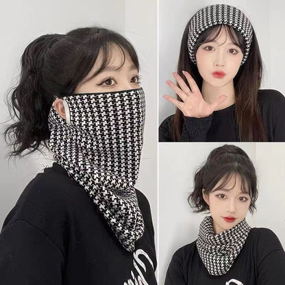 Women's Plaid Variable Ear Hanging Wind Mask Hundred Cycling Scarfs