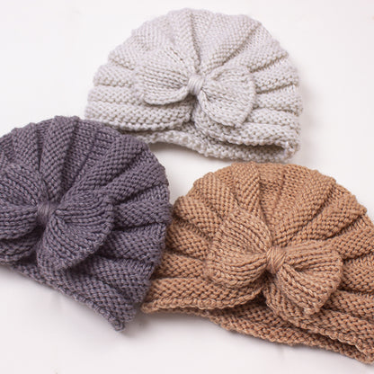 Bow Hat Knitted Warm Wool Beanie Kids' Headwear