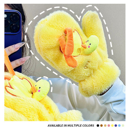 Small Yellow Duck Plush Female Winter Gloves