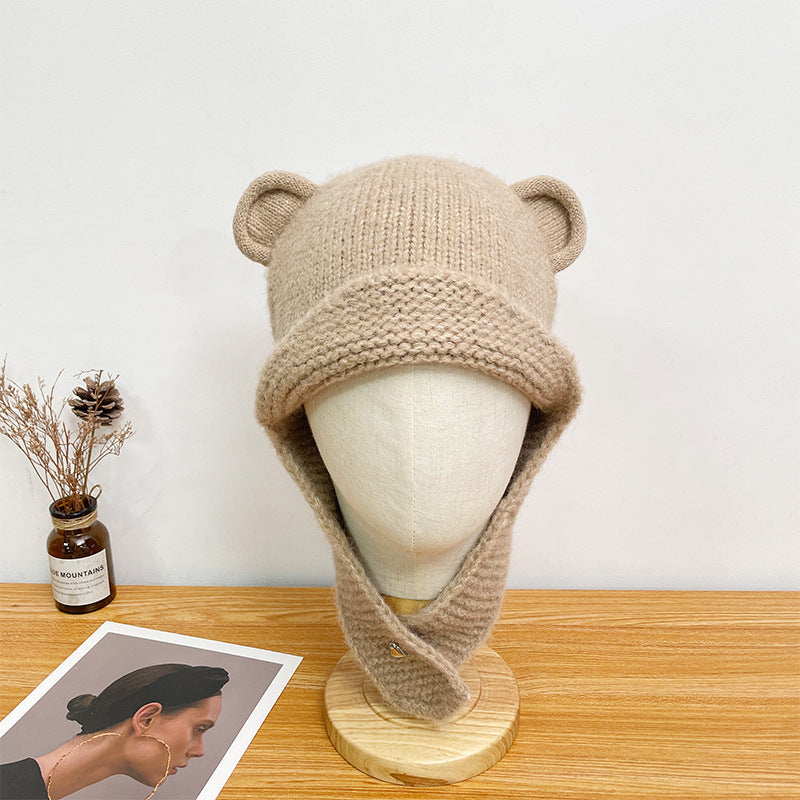 Women's Knitted Woolen Face Slimming Solid Color Hats & Caps