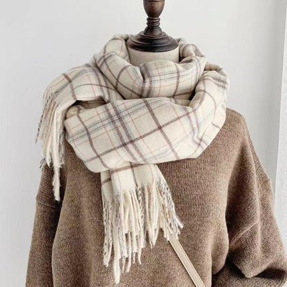 Winter Plaid Cashmere Warm Tassel Shawl Scarfs