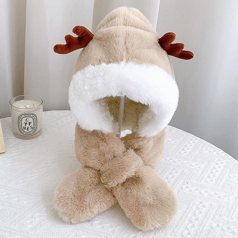 Children's Boys Thickened Warm Cute Antlers Windproof Kids' Headwear