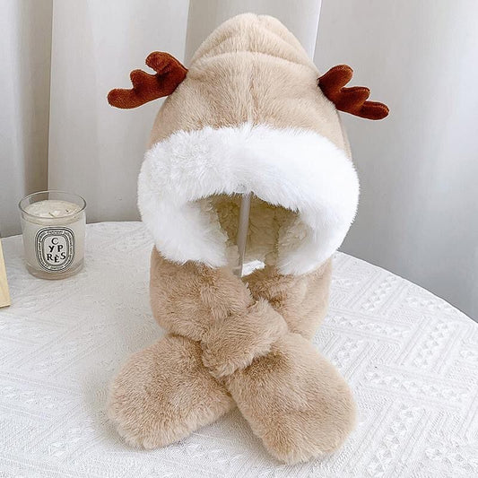 Children's Boys Thickened Warm Cute Antlers Windproof Kids' Headwear