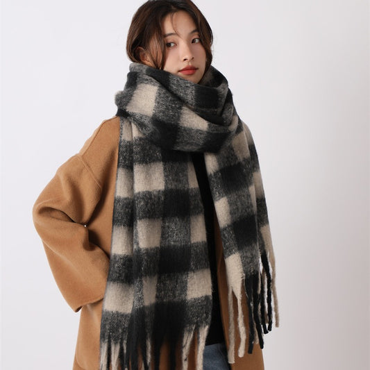 Women's Winter Warm High-grade Fashionable Blue Plaid Scarfs