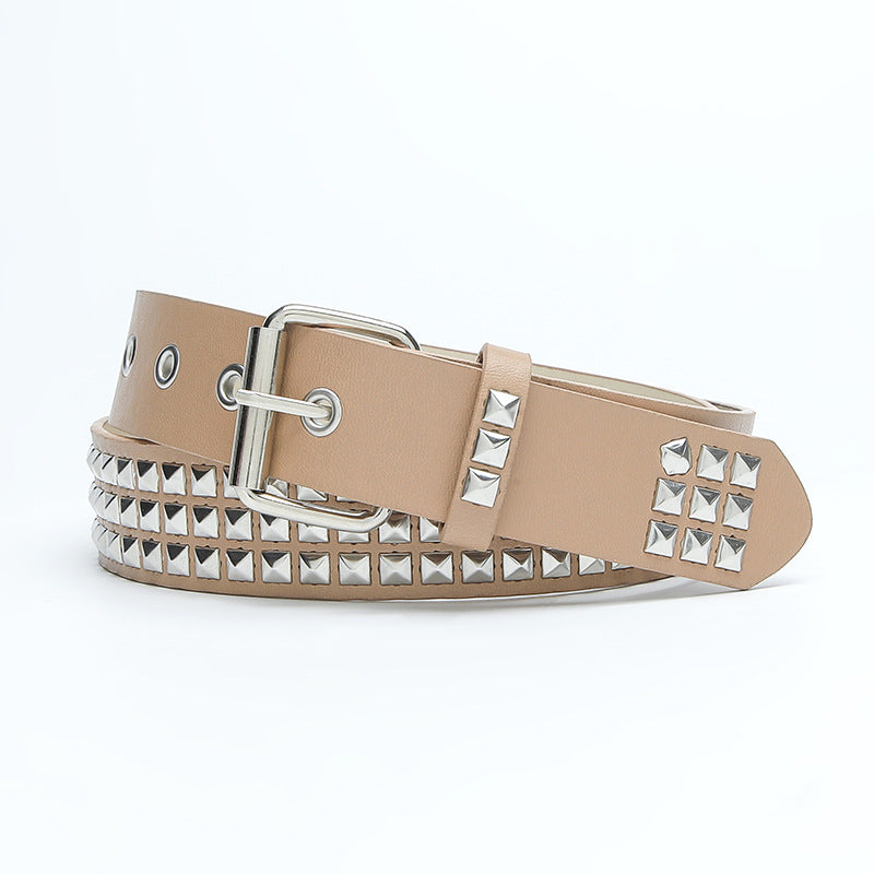 Women's & Men's Metal Pyramid Square Beads Decorative Rivets Belts