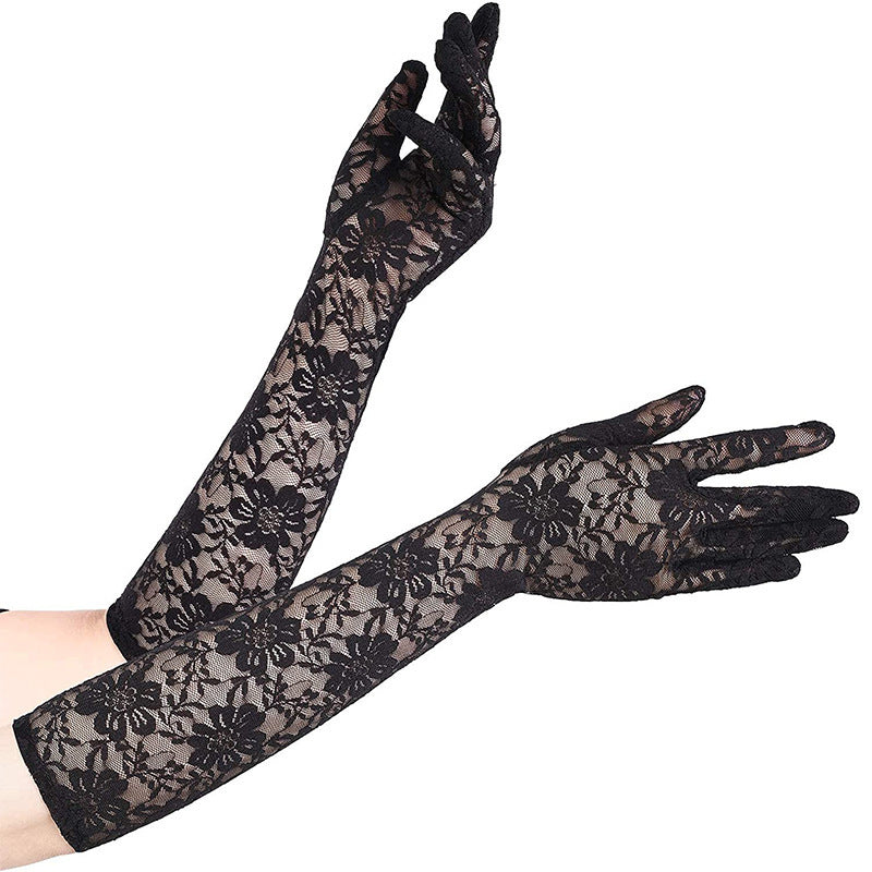 Women's Lace Sun Protection Thin Long Outdoor Driving Gloves