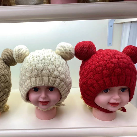 Wool Winter Cute Double Ball Knitted Kids' Headwear