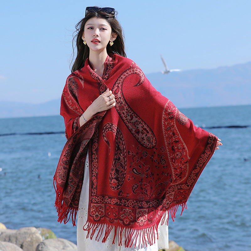 Women's Ethnic Style Cape Shawl Thickened Cashew Pattern Western Scarfs