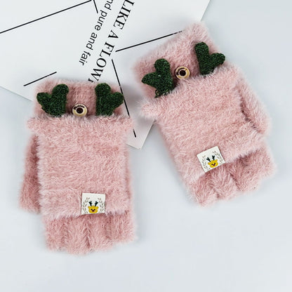 Flip Half Finger Cute Korean Warm Gloves