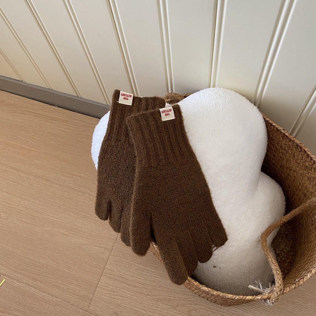 Woolen Knitted Labeling Finger Exposed Touch Gloves