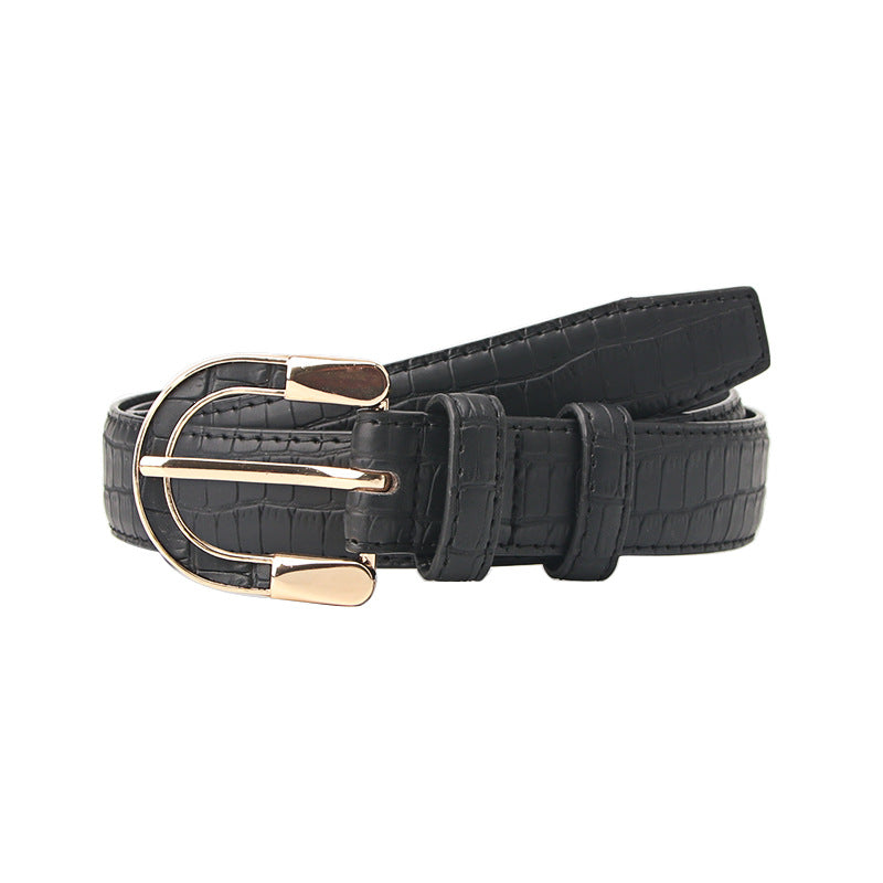 Women's Gold Retro Leather Buckle Simple Alloy Belts