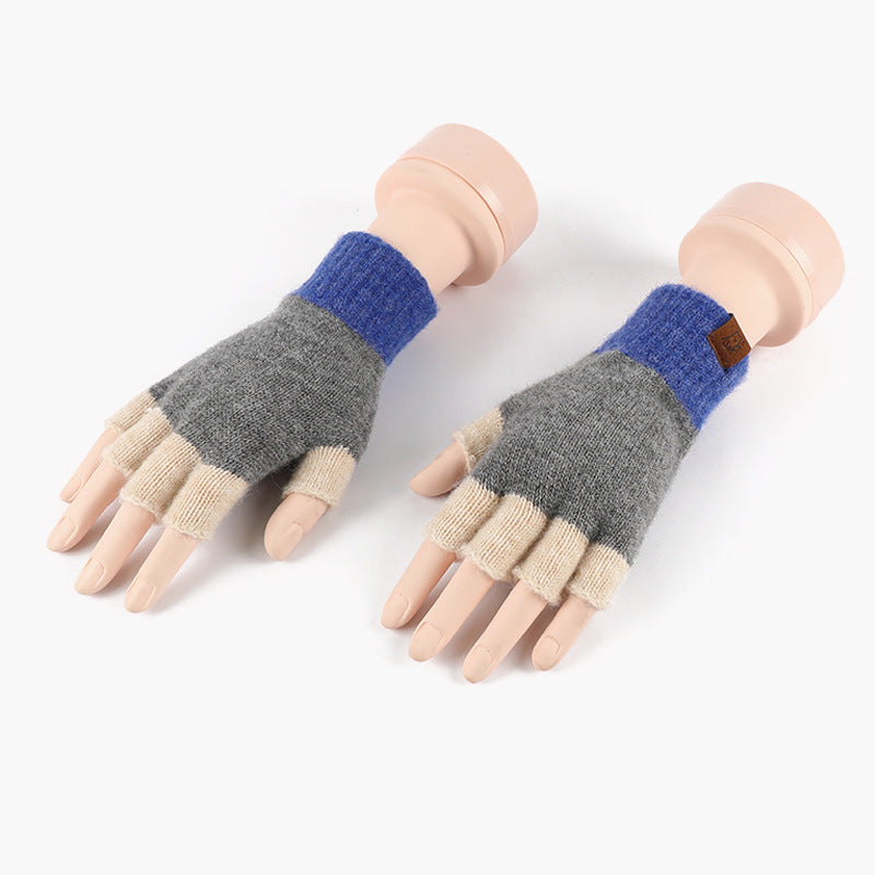 Knitted Half Finger Style Office Winter Gloves