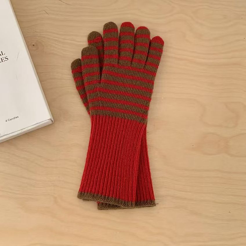 Wool Striped Knitted Finger Touch Screen Gloves