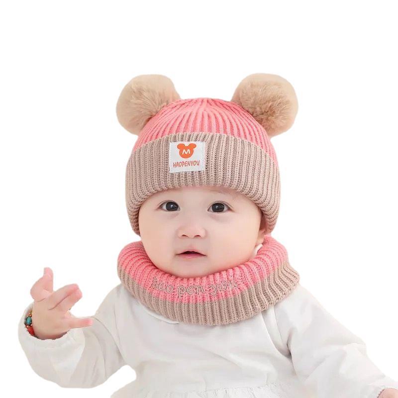 Boys Woolen Cute Thickened Warm Knitted 2 Pieces Kids' Headwear