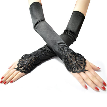 Women's Retro Dance Party Beaded Embroidery Long Gloves