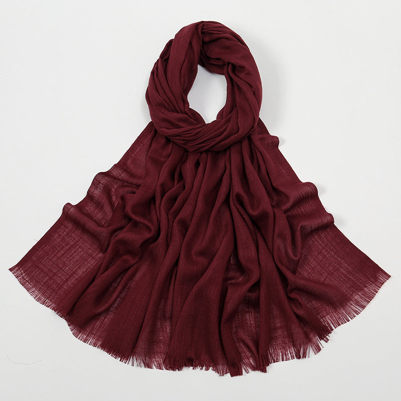 Women's Slub Cotton Solid Color Linen Feel Burrs Scarfs