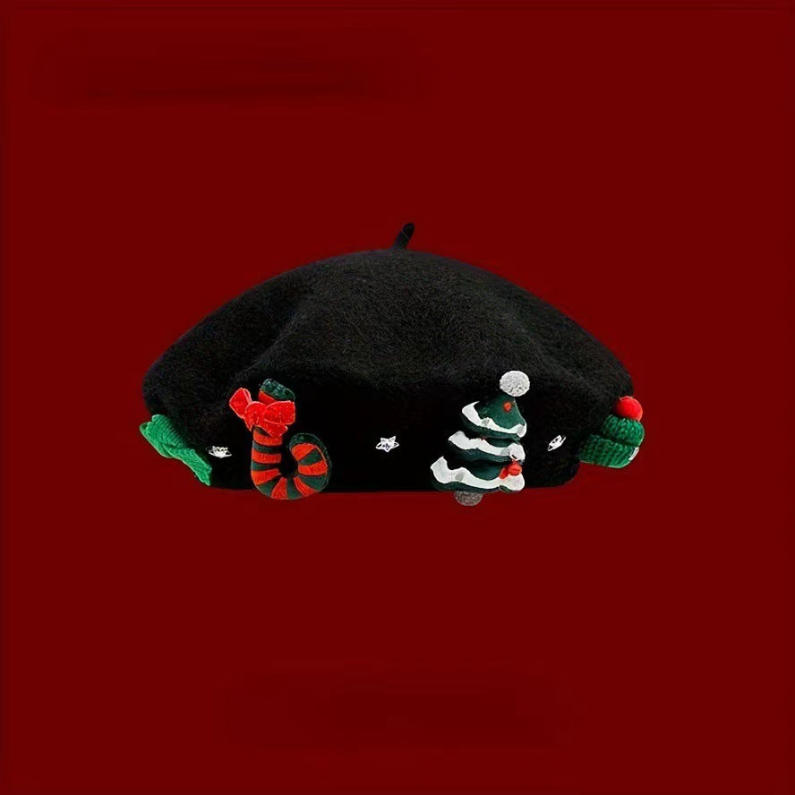 Women's Bowknot Christmas Beret Woolen Warm Hat Hats & Caps