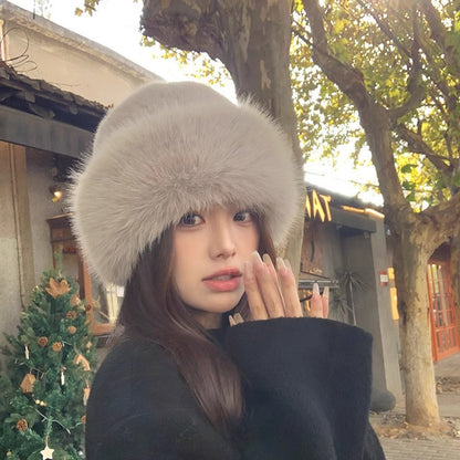 Women's Fashion Plush Bonnet Winter Bucket Hat Street Elegant Hats & Caps