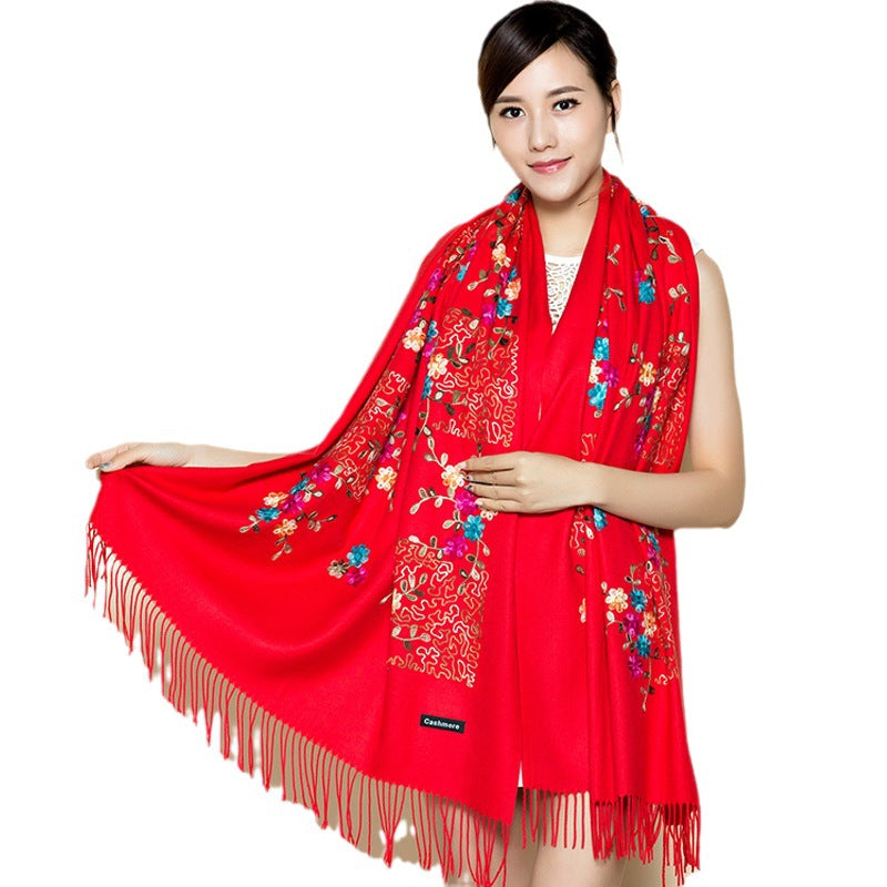 Embroidered Female Winter Ethnic Style Grassland Scarfs