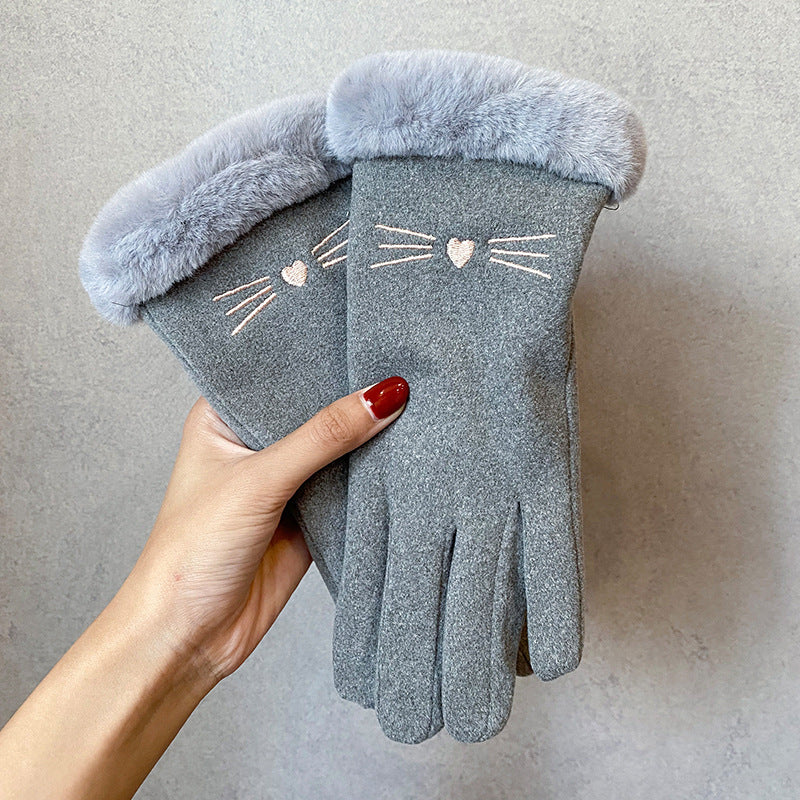 Women's For Winter Fleece-lined Thick Suede Touch Gloves