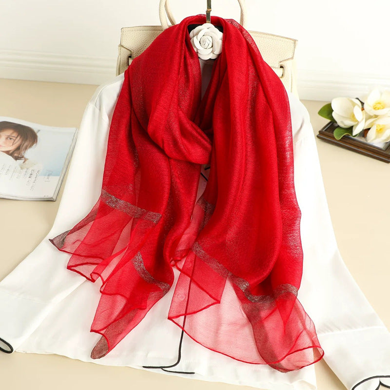 Women's Solid Color Fashionable Mulberry Silk Long Scarfs