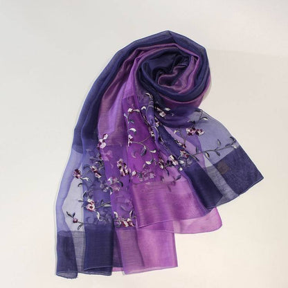 High-grade Silk Wool Embroidered Female Gradient Color Mulberry Scarfs