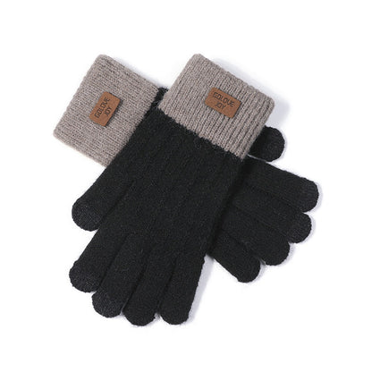 Women's Finger Flip Inner Brushed Wrist Leather Gloves