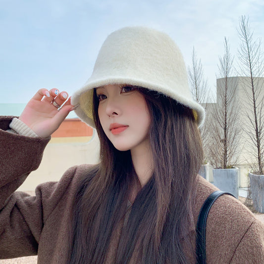 Women's Korean Hat Pure Color Wool Bucket Hats & Caps