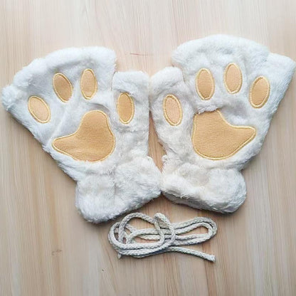 Paw Winter Cute Cartoon Cat Open Gloves