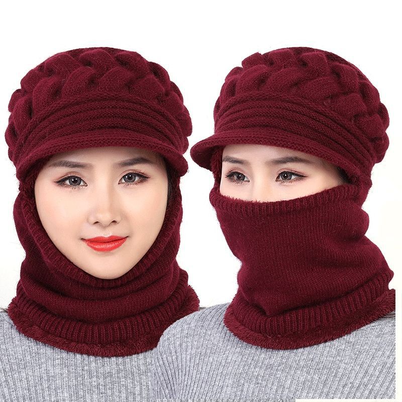 Women's Winter One-piece Woolen Fleece-lined Warm Thickened Mom Hats & Caps