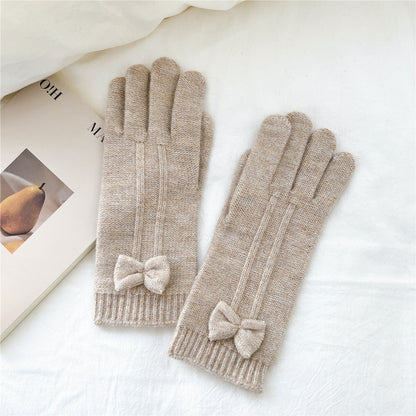 Touch Screen Finger Cute Knitting Wool Five Female Gloves