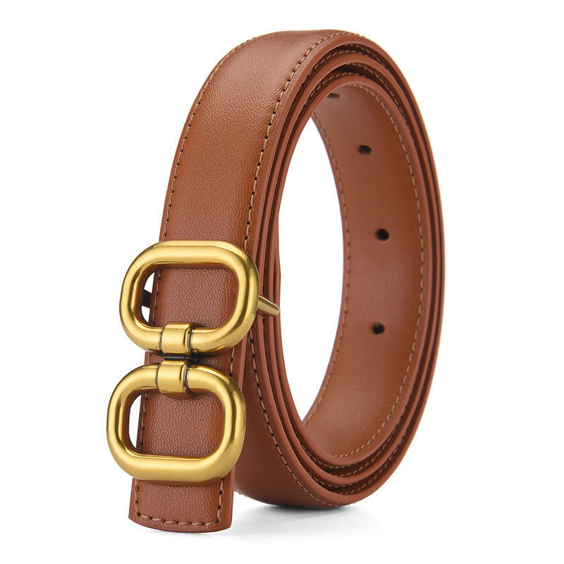 Women's Bronze Buckle Cowhide Thin Wide Simple Belts