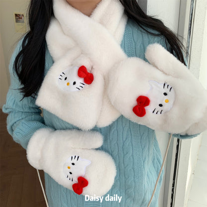 Cute Sweet Cat Plush Female College Gloves